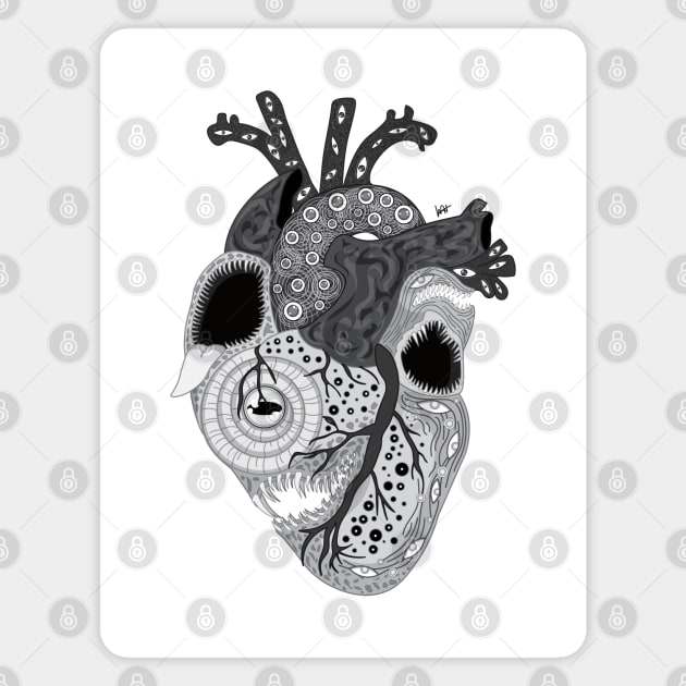 Eldritch Heart (Grayscale) Magnet by Munchbud Ink